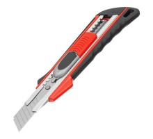 Нож, 18 мм, выдвижное лезвие "Quick blade" металлическая направляющая, двойная фиксация, эргономичная двухкомпонентная рукоятка Matrix