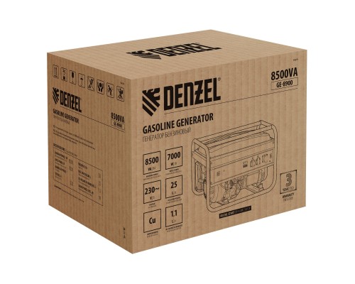 Генератор бензиновый GE 8900, 8.5 кВт, 220 В/50 Гц, 25 л, ручной старт Denzel Генератор бензиновый GE 8900, 8.5 кВт, 220 В/50 Гц, 25 л, ручной старт Denzel