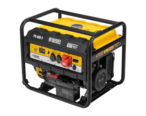 Генератор бензиновый PS 80 E-3, 6.6 кВт, 400 В, 25 л, электростартер Denzel