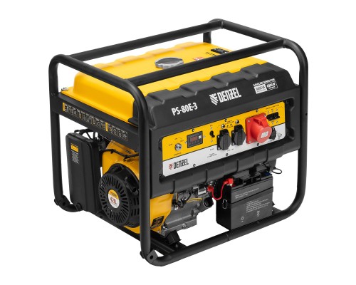 Генератор бензиновый PS 80 E-3, 6.6 кВт, 400 В, 25 л, электростартер Denzel