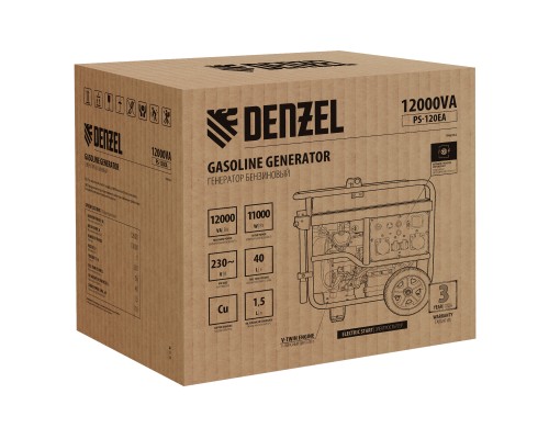 Генератор бензиновый PS-120EA, 12 кВт,230 В, 40л, разъём ATS,эл.старт Denzel Генератор бензиновый PS-120EA, 12 кВт,230 В, 40л, разъём ATS,эл.старт Denzel