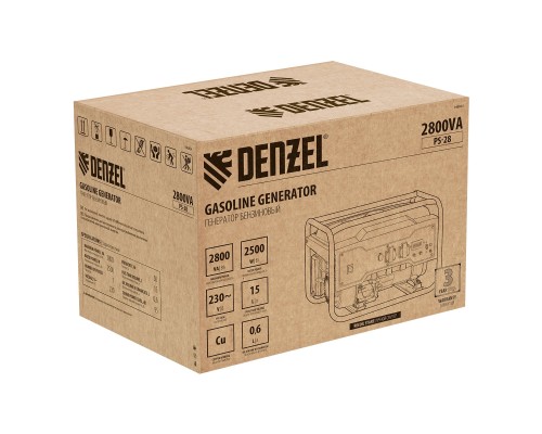 Генератор бензиновый PS 28, 2.8 кВт, 230 В, 15 л, ручной стартер Denzel