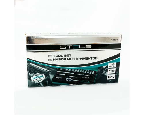Набор торцевых головок с трещоткой, 1/4", 18 предметов Stels
