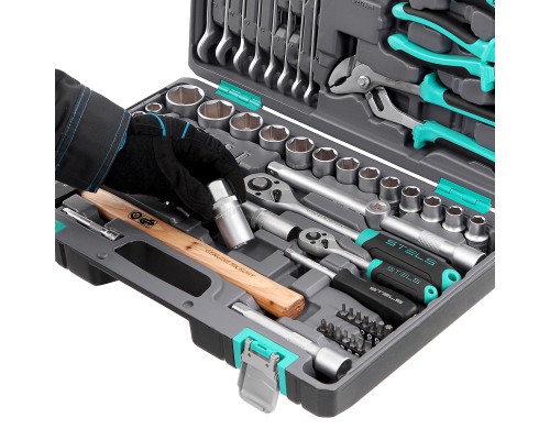 Набор инструментов, 1/2", 1/4", CrV, пластиковый кейс 76 предметов Stels