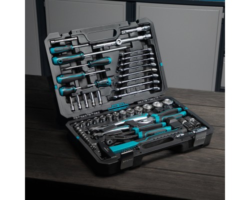 Набор инструментов, 1/4", 1/2", CrV, 120 зубьев, 76 предметов Gross Набор инструментов, 1/4", 1/2", CrV, 120 зубьев, 76 предметов Gross