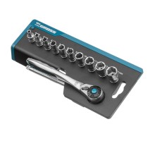 Набор торцевых головок, трещотка 120 зубьев, 1/4", CrV, 12 предметов Gross