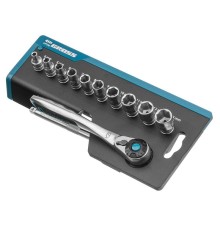 Набор торцевых головок, трещотка 120 зубьев, 1/4", CrV, 12 предметов Gross
