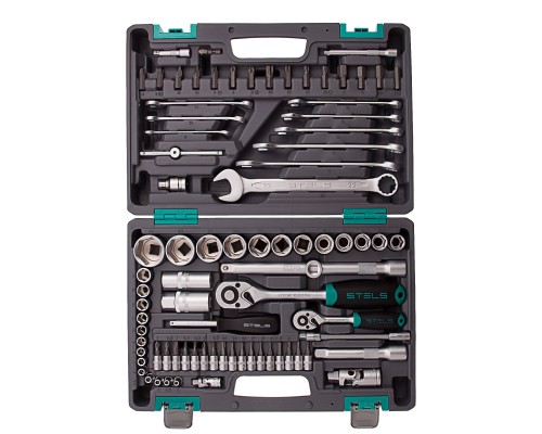 Набор инструментов, 1/2", 1/4", CrV, пластиковый кейс 82 предмета Stels Набор инструментов, 1/2", 1/4", CrV, пластиковый кейс 82 предмета Stels