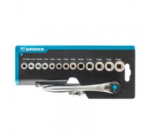 Набор торцевых головок, трещотка 120 зубьев, 1/4", CrV, 36 предметов Gross