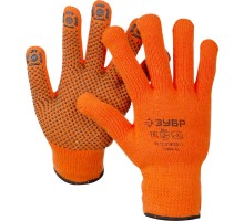 ЗУБР АНГАРА, L-XL, акрил с начёсом, покрытие ПВХ (точка), сигнальный цвет, утеплённые перчатки, Профессионал (11464-XL)