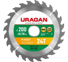 URAGAN Fast, 200 х 32/30 мм, 24Т, пильный диск по дереву (36800-200-32-24)