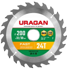 URAGAN Fast, 200 х 32/30 мм, 24Т, пильный диск по дереву (36800-200-32-24)