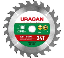 URAGAN Optima, 160 х 20/16 мм, 24Т, пильный диск по дереву (36801-160-20-24)