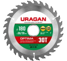 URAGAN Optima, 180 х 30/20 мм, 30Т, пильный диск по дереву (36801-180-30-30)