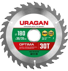 URAGAN Optima, 180 х 30/20 мм, 30Т, пильный диск по дереву (36801-180-30-30)