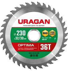 URAGAN Optima, 230 х 32/30 мм, 36Т, пильный диск по дереву (36801-230-32-36)