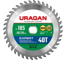 URAGAN Expert, 185 х 30/20 мм, 40Т, пильный диск по дереву (36802-185-30-40)