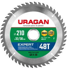 URAGAN Expert, 210 х 32/30 мм, 48Т, пильный диск по дереву (36802-210-32-48)