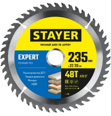 STAYER Expert, 235 x 32/30 мм, 48Т, точный рез, пильный диск по дереву (3682-235-32-48)