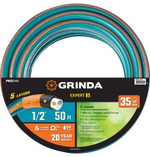 GRINDA EXPERT 5, 1/2″, 50 м, 35 атм, пятислойный, текстильное армирование, поливочный шланг, PROLine (429007-1/2-50)