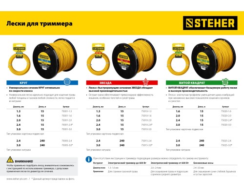 STEHER КРУГ, 3.0 мм, 15 м, леска для триммера (75001-3.0)