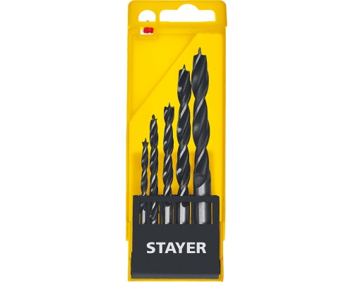 STAYER M-type, 5 шт: 4-5-6-8-10 мм, набор сверл спиральных по дереву (2942-H5) STAYER M-type, 5 шт: 4-5-6-8-10 мм, набор сверл спиральных по дереву (2942-H5)