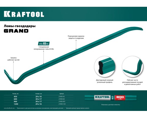 KRAFTOOL GRAND, 900 мм, 30 х 17 мм, двутавровый лом-гвоздодер (21900-90)