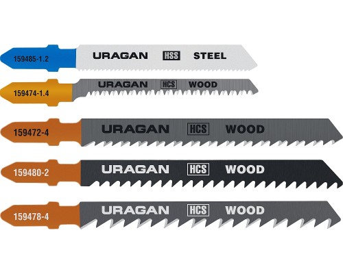 URAGAN T-хвост., по металлу/дереву, 5 шт, набор полотна для лобзика (159488-H5)