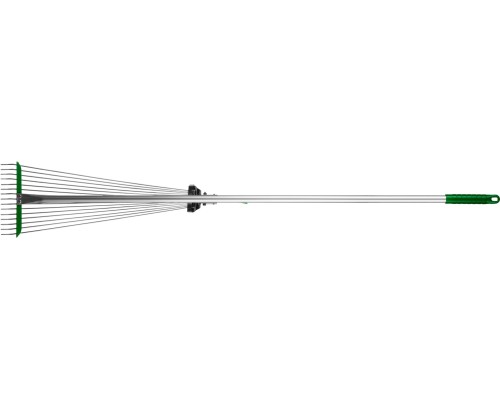 POCTOK РВ-15, 170-570 мм, длина 1180 мм, стальная рабочая часть, алюминиевый черенок, регулируемые веерные грабли (39640)