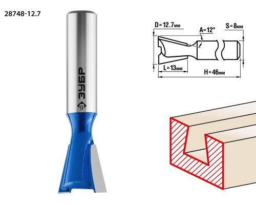 ЗУБР 12.7 x 13 мм, угол 12°, фреза пазовая фасонная ″Ласточкин Хвост″, Профессионал (28748-12.7)