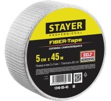 STAYER FIBER-Tape, 5 см х 45 м, 3 х 3 мм, самоклеящаяся серпянка, Professional (1246-05-45)