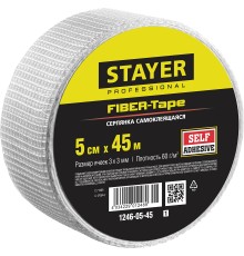 STAYER FIBER-Tape, 5 см х 45 м, 3 х 3 мм, самоклеящаяся серпянка, Professional (1246-05-45)