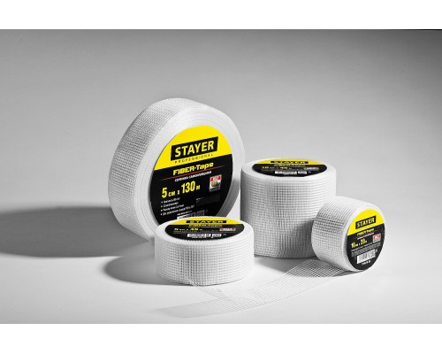 STAYER FIBER-Tape, 5 см х 45 м, 3 х 3 мм, самоклеящаяся серпянка, Professional (1246-05-45)