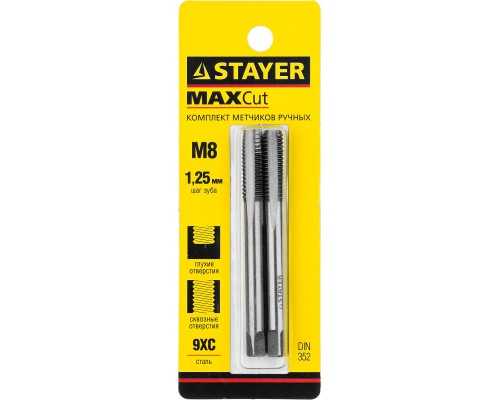 STAYER M8 х 1.25, 2 шт, комплект метчиков (28025-08-1.25-H2)