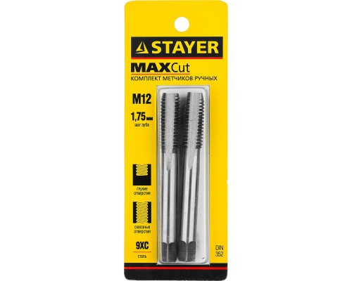 STAYER M12 х 1.75, 2 шт, комплект метчиков (28025-12-1.75-H2)