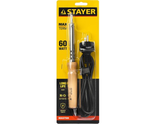 STAYER MAXTerm, 60 Вт, клин, электропаяльник с деревянной рукояткой (55310-60)