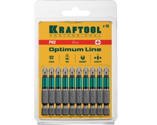 KRAFTOOL Optimum, PH2, 50 мм, 10 шт, биты (26122-2-50-10)