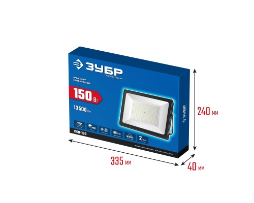 ЗУБР ПСК-150, 150 Вт, 6500 К, IP 65, светодиодный прожектор, Профессионал (57141-150) ЗУБР ПСК-150, 150 Вт, 6500 К, IP 65, светодиодный прожектор, Профессионал (57141-150)