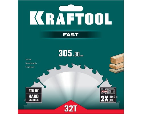 KRAFTOOL Fast, 305 х 30 мм, 32Т, пильный диск по дереву (36950-305-30)