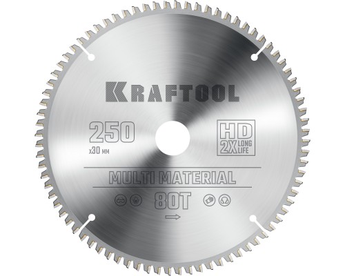 KRAFTOOL Multi Material, 250 х 30 мм, 80Т, пильный диск по алюминию (36953-250-30)