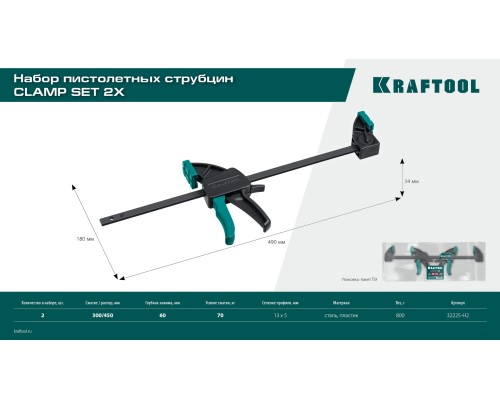 KRAFTOOL 2Х, 300/450 мм, 2 шт, набор пистолетных струбцин (32225-H2)