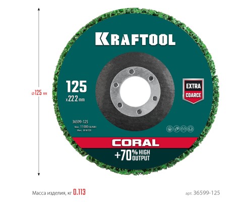 KRAFTOOL 125 х 22.2 мм, круг полимерно-шлифовальный синтетический абразивный (36599-125)