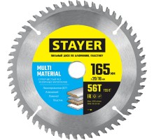 STAYER Multi Material, 165 x 20/16 мм, 56T, супер чистый рез, пильный диск по алюминию (3685-165-20-56)