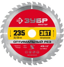 ЗУБР Оптимальный рез, 235 x 32/30 мм, 36T, пильный диск по дереву (36912-235-32-36)