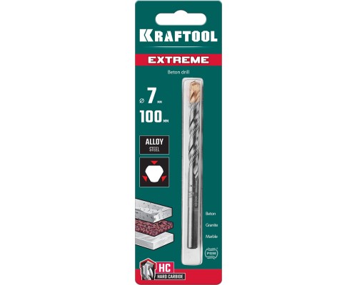 KRAFTOOL Extreme, 7 х 100 мм, трехгранный хвостовик, сверло по бетону (29166-100-07)