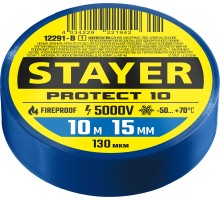 STAYER PROTECT-10, 15 мм х 10 м, 5 000 В, синяя, изолента ПВХ, Professional (12292-B)