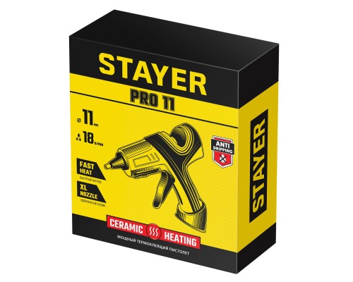 STAYER PRO 11, d 11 мм, 18 г/мин, электрический, пистолет термоклеевой, Professional (0681-20)