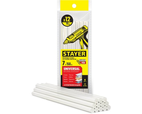 STAYER Universal, 7 х 150 мм, 12 шт, прозрачные, универсальные клеевые стержни Professional (06817-12)