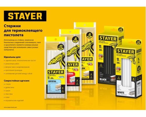 STAYER Universal, 7 х 150 мм, 12 шт, прозрачные, универсальные клеевые стержни Professional (06817-12)