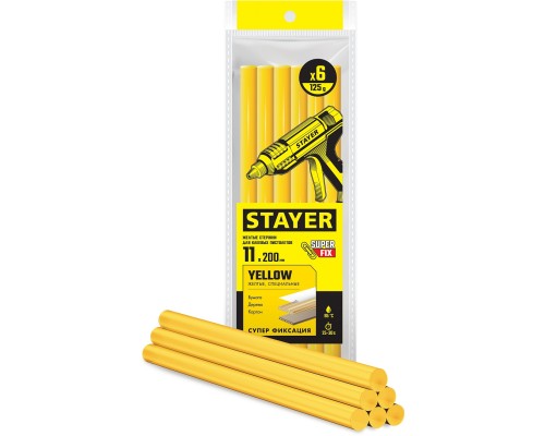 STAYER Yellow, жёлтые, 11 х 200 мм, 6 шт, клеевые стержни, Professional (2-06821-Y-S06)